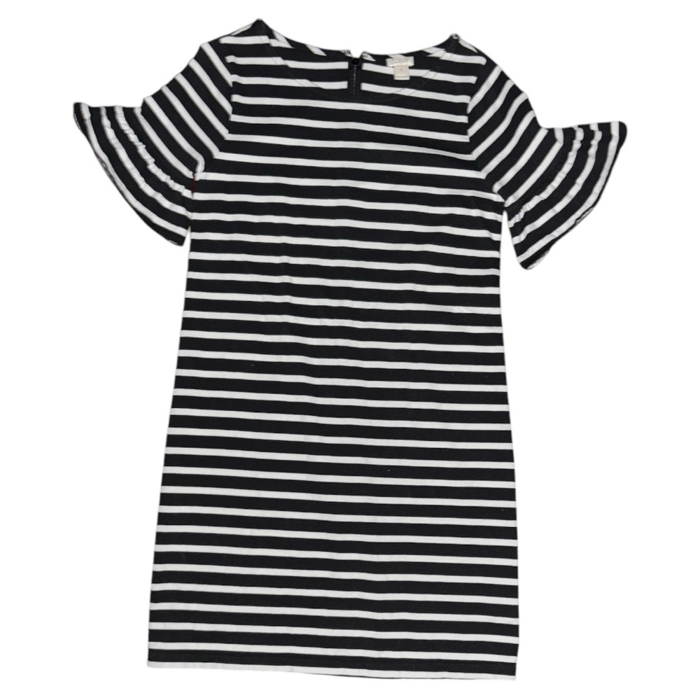 J. Crew Black & White Striped Ruffle-sleeve Dress